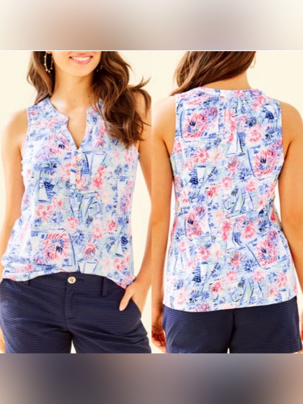 Lilly Pulitzer Essie Sea to Shining Sea Printed Tank Top Size Large